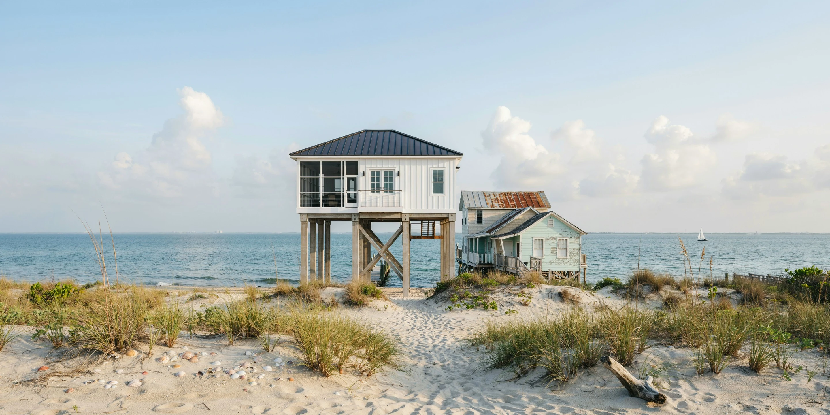 Elevated island home on pilings near the beach in Anna Maria, FL